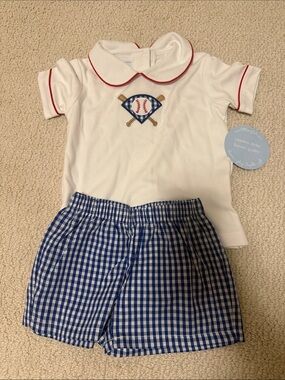 NWT Little English White Baseball Top with matching shorts size 24 months